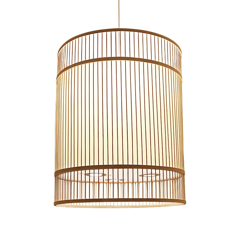 Chinese Style Bamboo Knitten Cylindrical Shape Cord Pendant Light Warm Soft Light Droplight for Bar Club