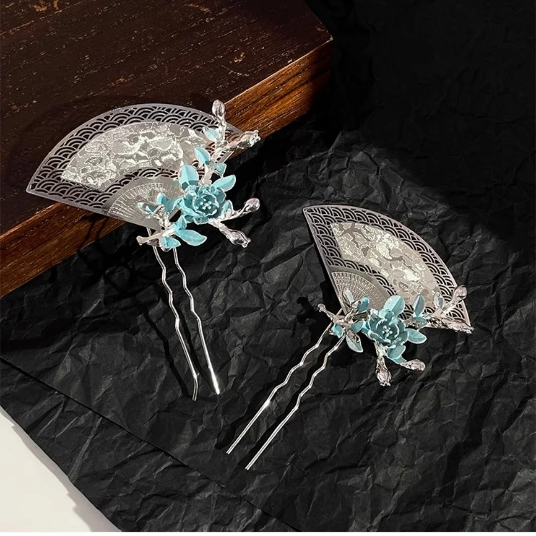 دبوس شعر جديد على شكل مروحة على الطراز الصيني، رائع، فاخر خفيف، ملمس راقي، دبوس شعر متدرج، إكسسوار شعر شيونغسام للنساء