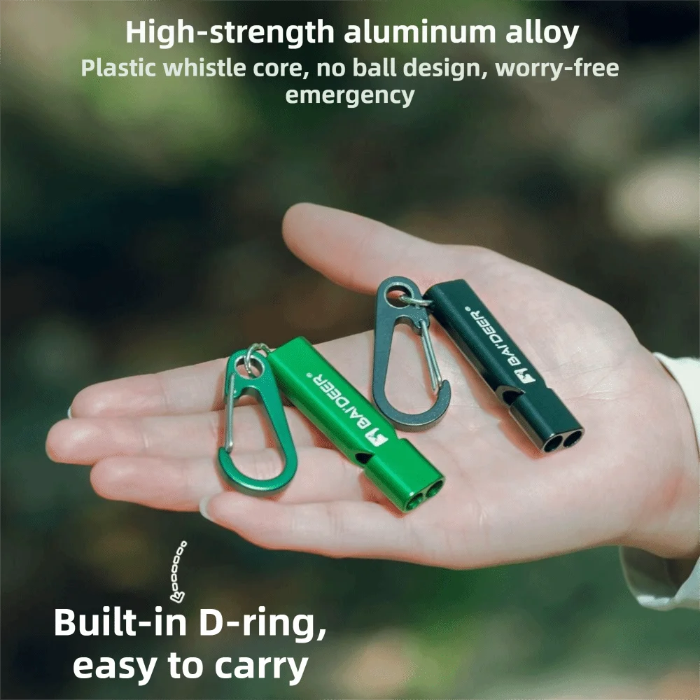 

Портативный металлический свисток из алюминиевого сплава с ремешком, двухтрубный, громкий, для обеспечения безопасности, аварийное оборудование