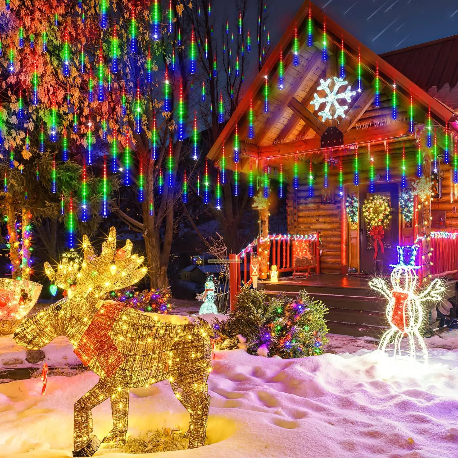 Solar-LED-Meteorschauer-Lichterkette für Außenbereich, Eiszapfen-Lichterkette für Weihnachtsbaum, Hochzeit, Party, Garten, Camping, Dekoration, Solarlampe – Detail 12