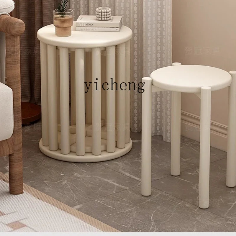 ZC solid wood small stool household low stool coffee table movable stacking music round stool universal wheel pulley