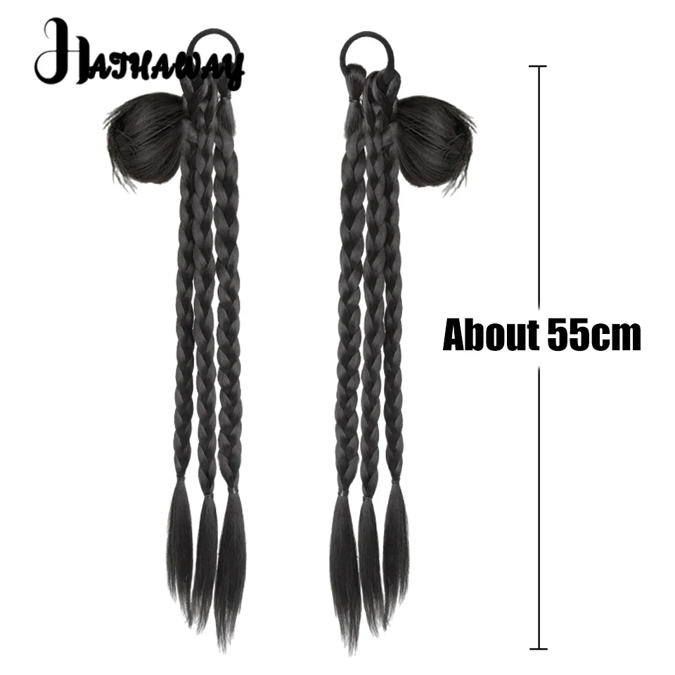 22 Inch Ponytail New Chinese Bow Ball Head Female Y2K Millennium Spice Girl Twist Synthetic Long Braid Double Ponytail Braid