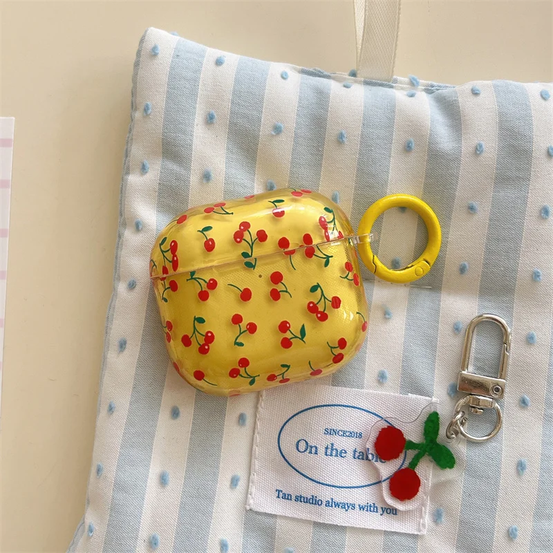 Bonito cereja caso de fone de ouvido para apple airpods 4 3 2 pro 2 capa com charme silicone fone de ouvido casos de carregamento para airpod pro2 funda