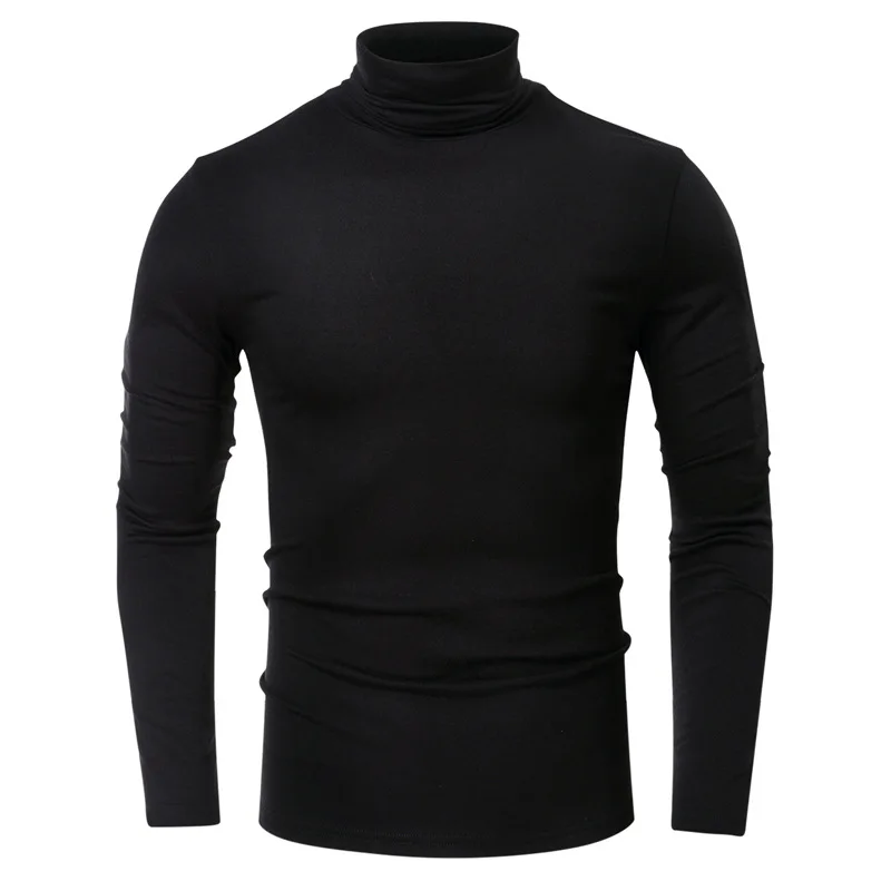 Spring Autumn New Fashion High Collar Long Sleeve Solid T-Shirts Men\'s Clothing Slim Bottoming Shirt All-match Korean Chic Tops