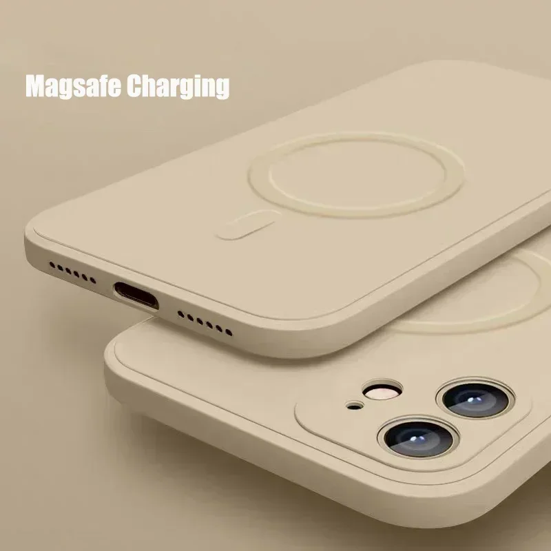 For iPhone 15 12 13 Magsafing Case Square Liquid Silicone Cover for iPhone 11 Pro Max 14 X Xs Xr 7 8Plus Wireless Charging Coque