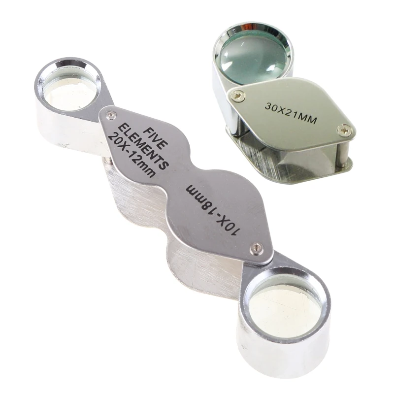 Pocket Jewelry Magnifier 10X 20X Magnifying Glass Lens Double Lens Folding Loupe for Jewellery Stamps Coins