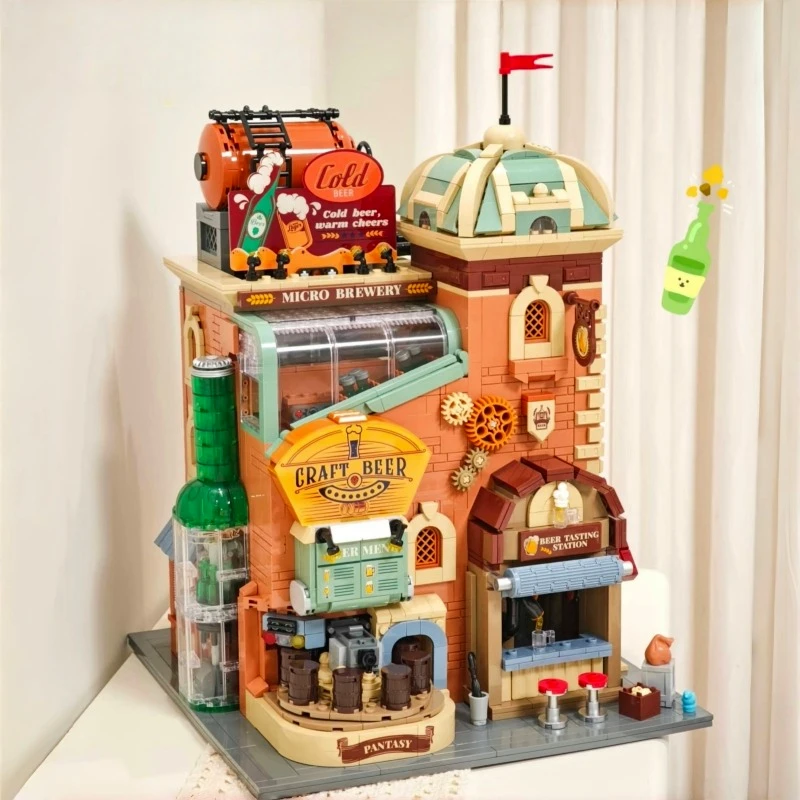 

New Street View Series Original Classic Beer Workshop Architecture Building Blocks Toy Linkage Model Collection Ornaments Gifts
