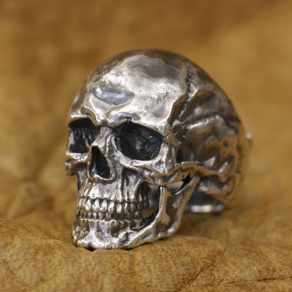 Mens Details Skull Ring 925 Sterling Silver Punk Adjustable Ring TA435 US Size 8~15 BZ