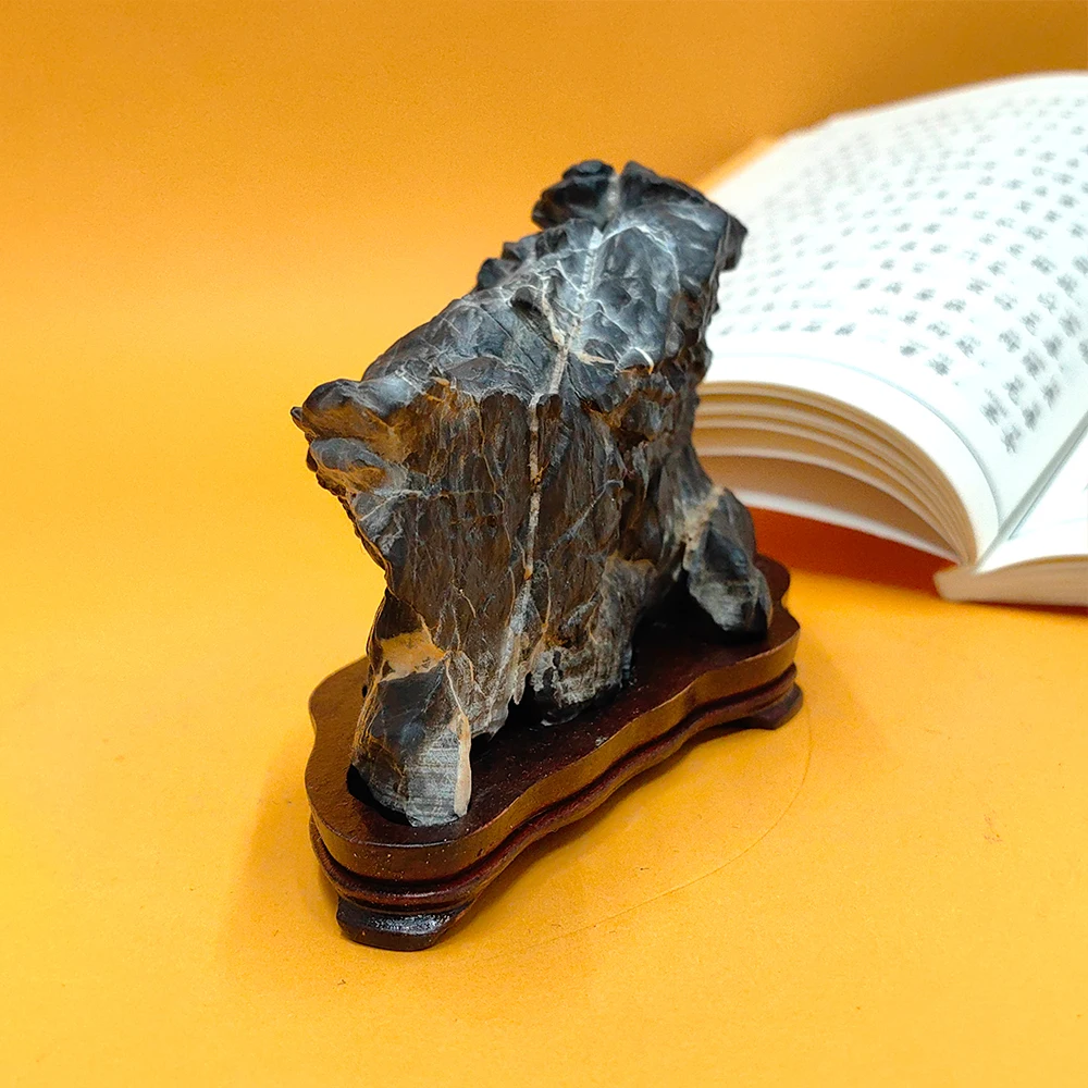 Black Suiseki Stone Mountain Rock - Asian Natural Rough Sculpture for Office Decoration Cadeau Homme