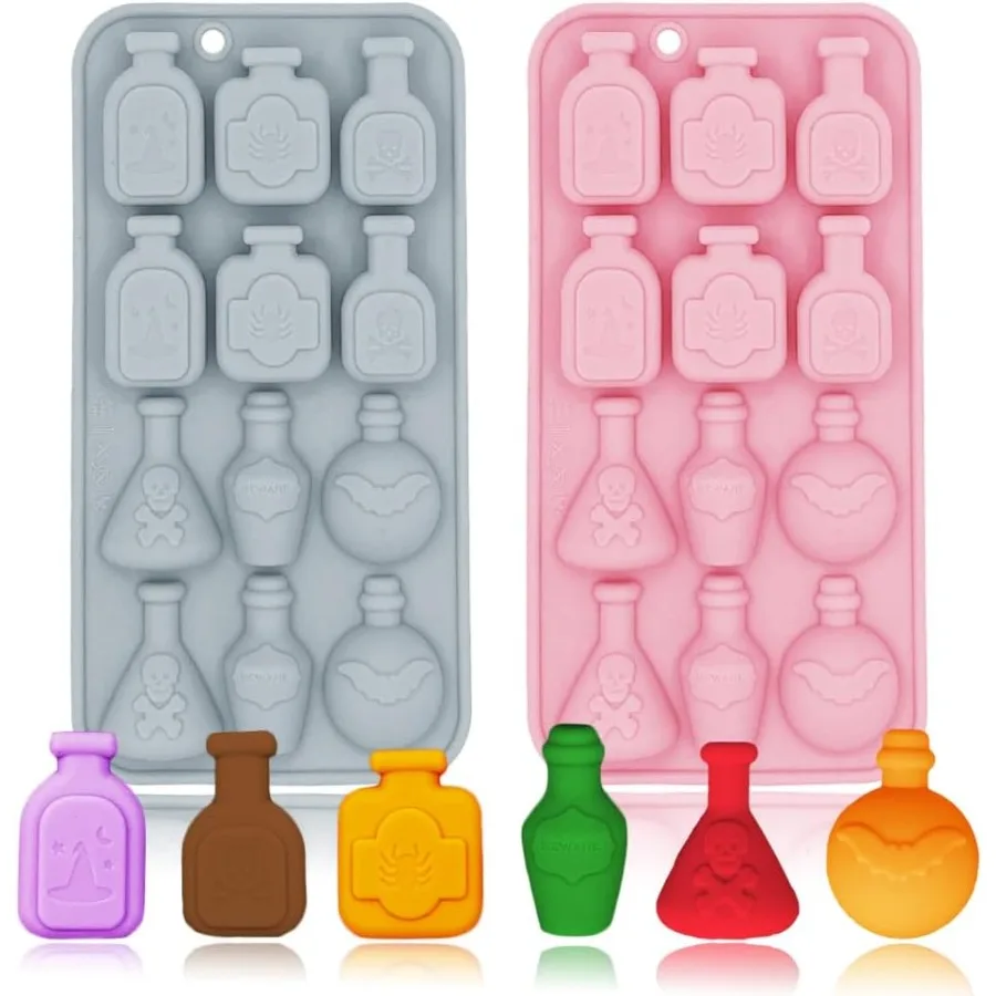 

2 Pack 3D Apothecary Potion Bottle Silicone Molds 12 Cavity Halloween Themed Baking Mould Tray Baking Tool for Chocolate Cake D