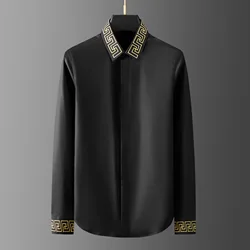 Brand Embroidered Shirt for Men Long Sleeve Slim Fit Business Dress Shirts Luxury Banquet Party Stage Performance Costumes 2024