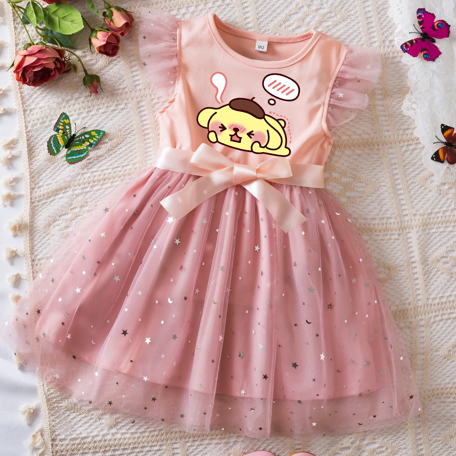 Pompompurin Summer Toddler Girl Dress Princess Star Baby Girls Clothes Tulle Tutu Dress for Children Party Dress 2-6Y