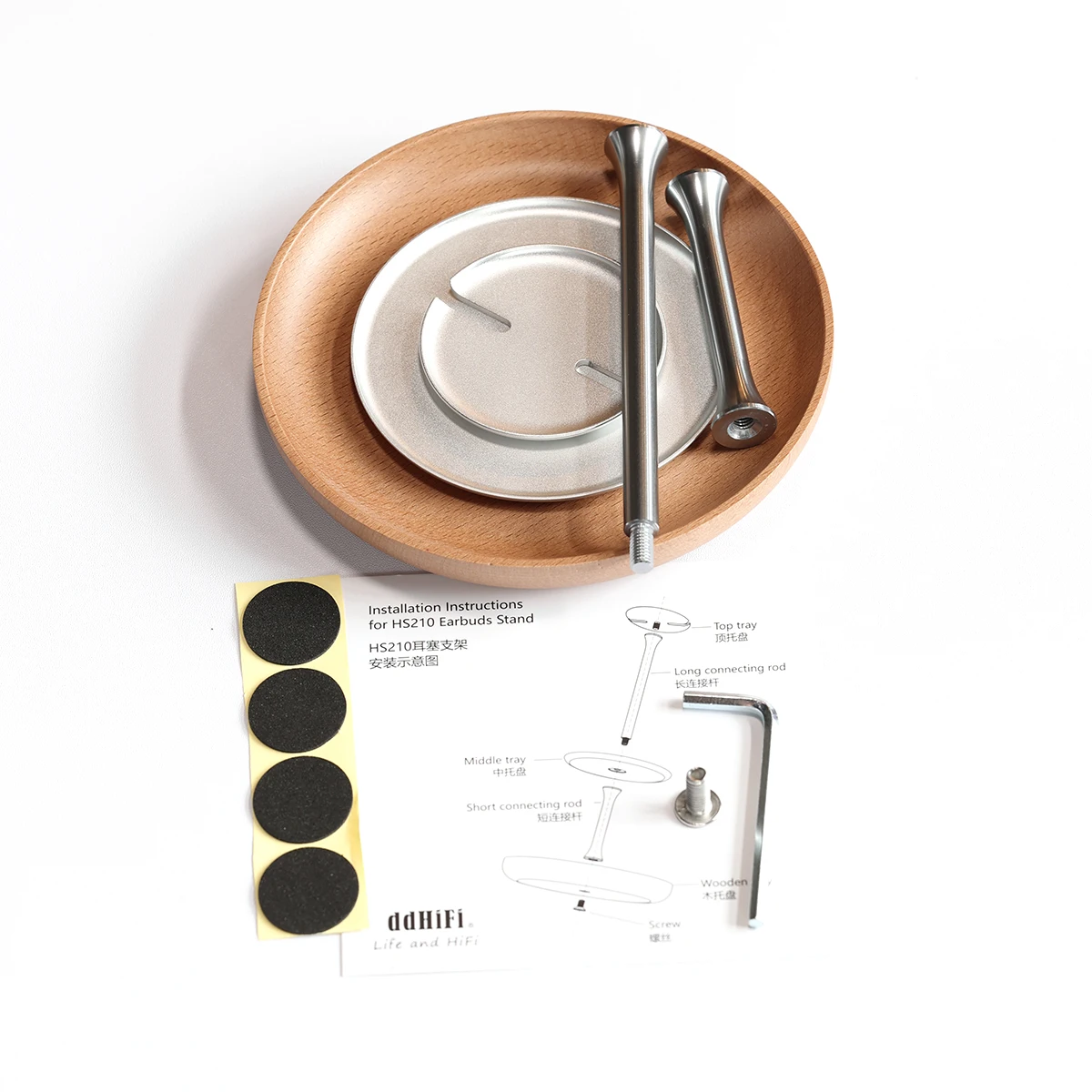 DD ddHiFi حامل سماعات أذن ، HS210 ، بتصميم فريد ، مصنوع من قاعدة خشبية وصينية من سبائك الألومنيوم بأكسيد ، لون داكن وخفيف