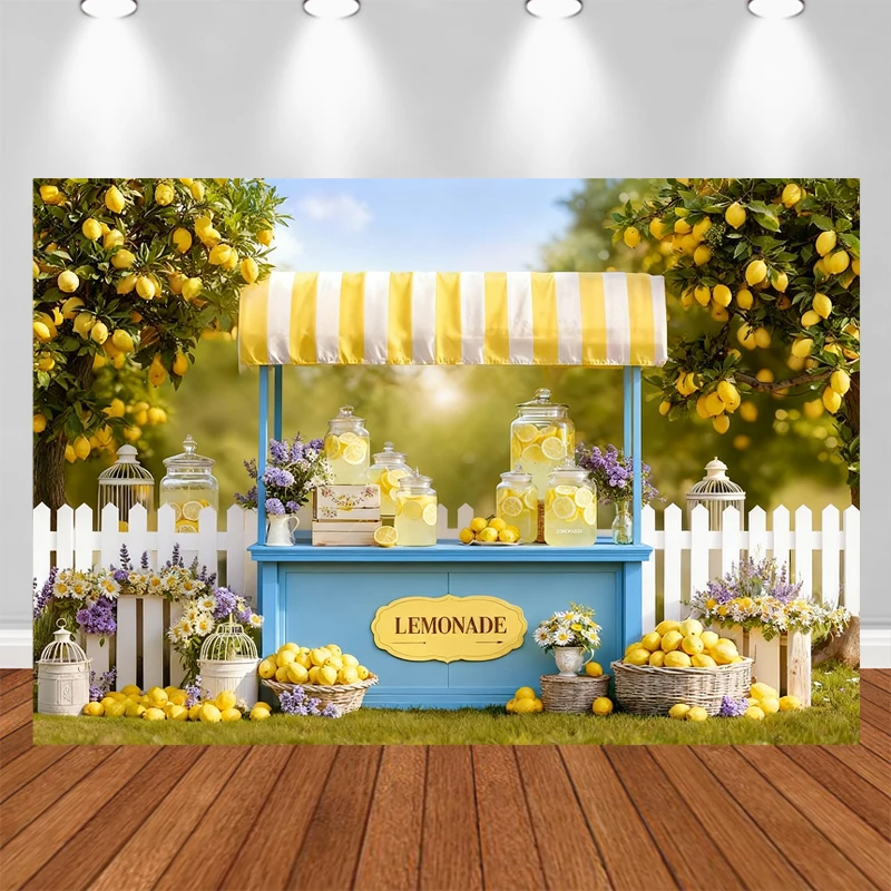 LS Photography Background Summer Lemon Fruit Stall Fence Decor Baby Shower Birthday Child Portrait Photo Backdrop Studio
