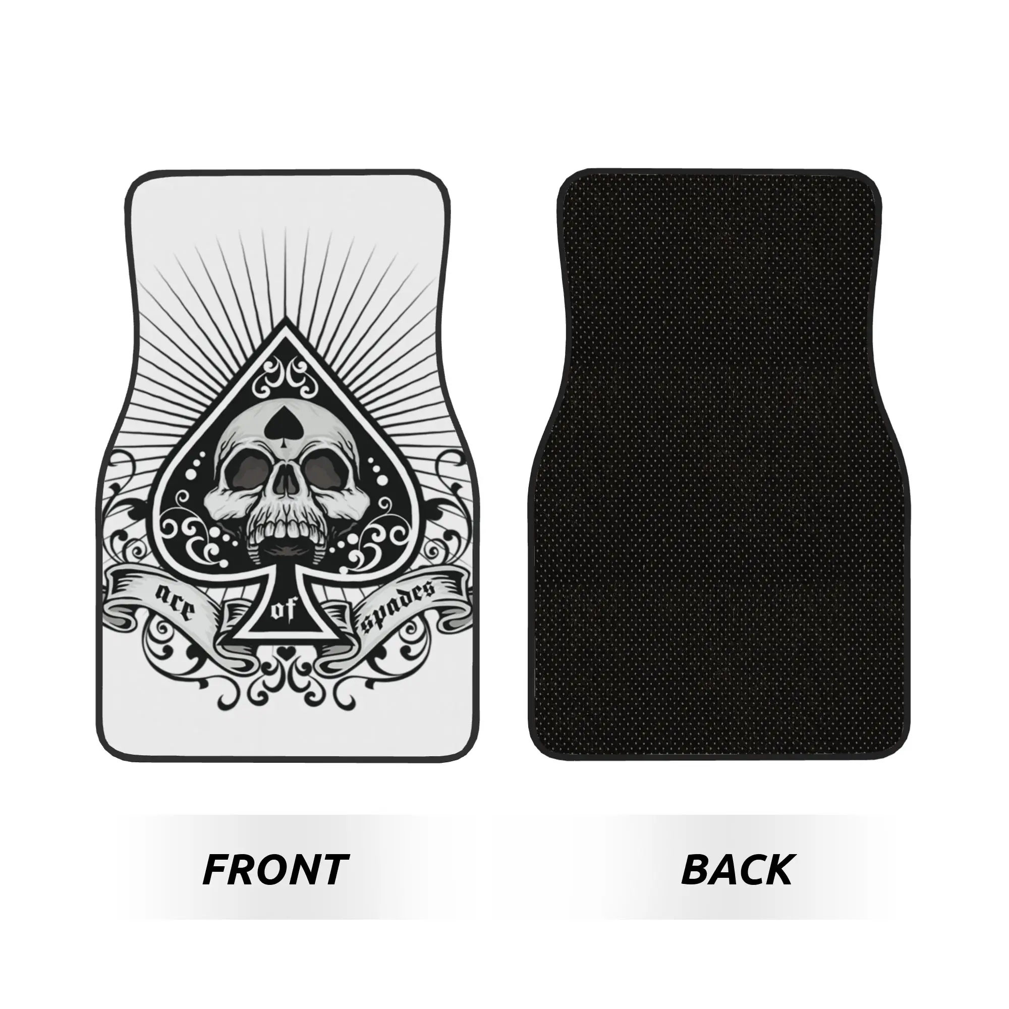 Ace Of Spades Goth 4PCS Crystal Velvet Car Floor Mats Set  Universal Front Rear Foot Mats Heavy Metal Punk Rock Music Skullies