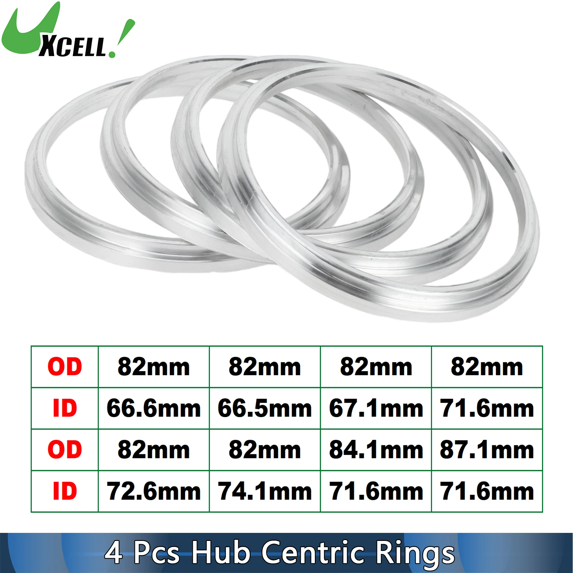 UXCELL 4pcs OD 82/84.1/87.1mm to ID 66.6/66.5/67.1/71.6/72.6/74.1mm Car Tire Cente Ring Hub Centric Rings Aluminum Alloy