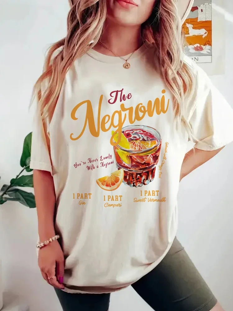 Retro Vintage Negroni Graphic T-shirt Cocktail Drinking Lover T Shirt Harajuku Short Sleeve Loose Casual Tops Women Casual Tees