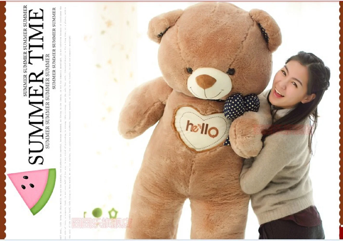 

The lovely bow Teddy bear doll heart hello bear plush toy doll birthday gift brown about 150cm