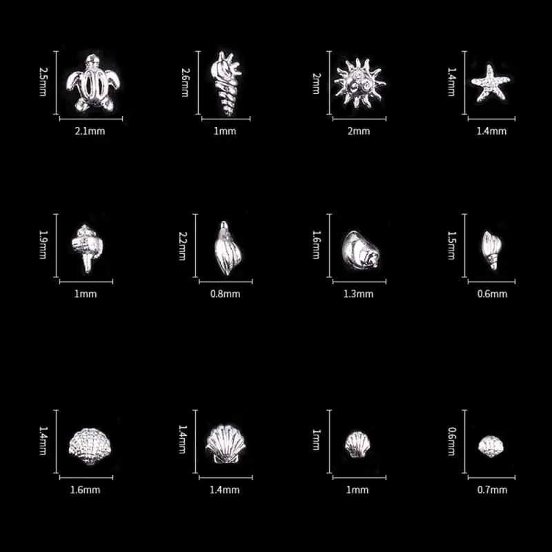 매니큐어용 금속 바다 동물 스티커, 귀여운 쉘 모양 네일 아트 장식, 패션