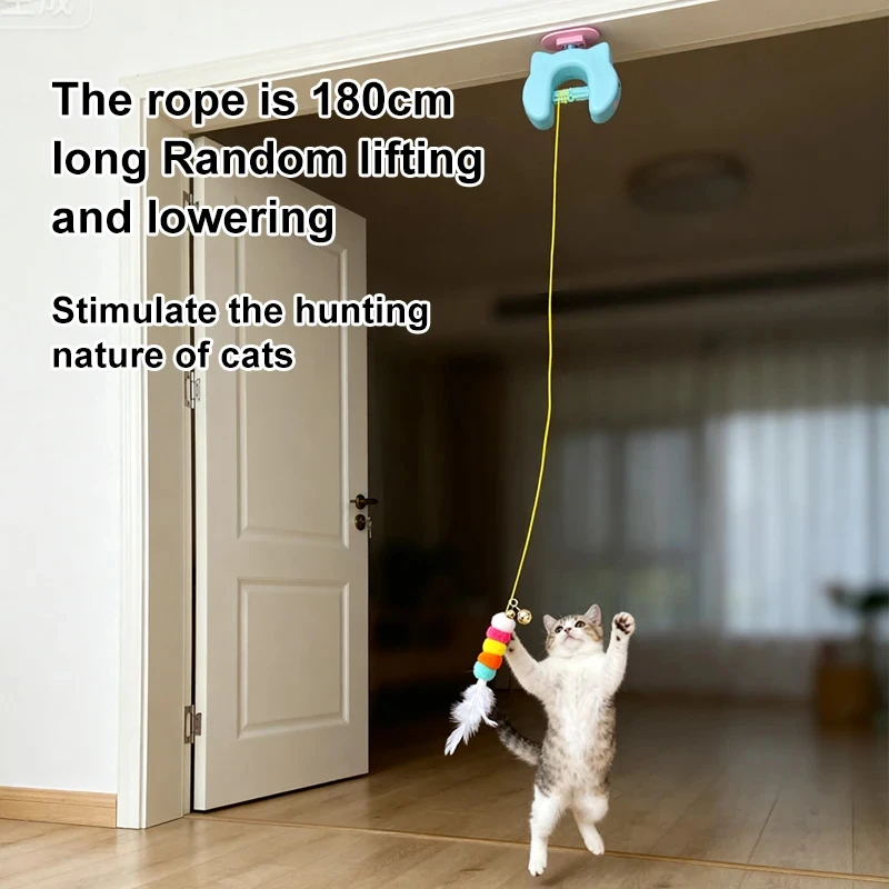 Novo Brinquedo Elétrico Inteligente para Gatos com 2 Cordas para Pendurar na Porta, Brinquedo de Pena com Balanço Automático para Provocar e Estimular o Brincar Autônomo do Gato