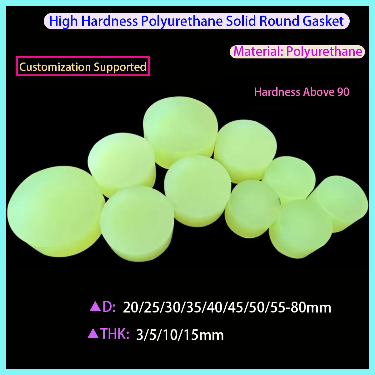 90A+ High Hardness Solid PU Polyurethane Disc Cylindrical Shock Absorbing Pads Rubber Mounts for Industrial Anti-Vibration
