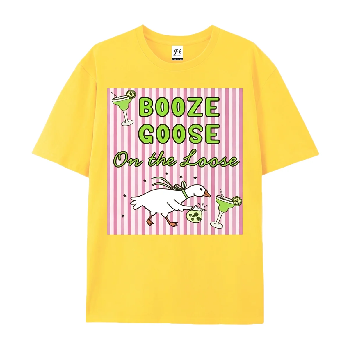 Booze Goose On The Loose T-shirt Funny Drunk Goose Margarita Cocktail Graphic Tee Women Casual Short Sleeve Cotton Party Shirt