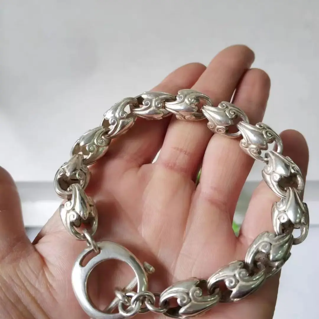 Tibetan Silver Handmade Imitate Ancient Open String Good Luck Bracelet Men and Women Fashion Personalized Jewelry Gift