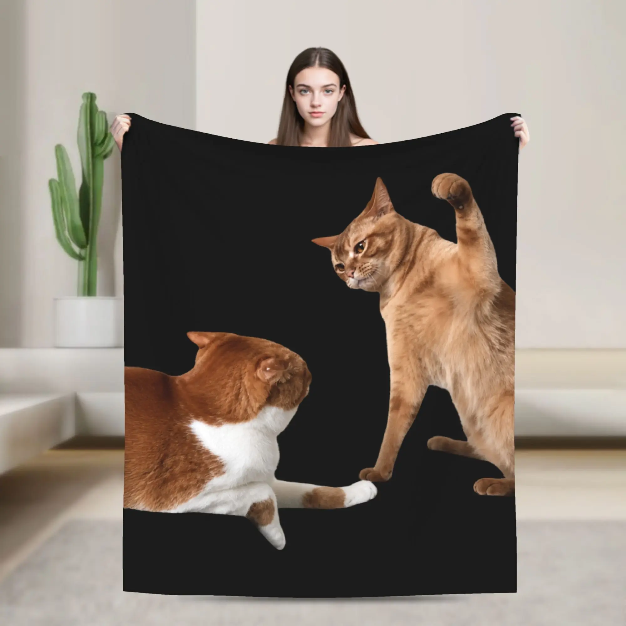 Slapping Rapid‑Fire Slap Cats Macarena Cat Fight Meme Blanket Fleece Spring/Autumn Warm Throw Blanket for Bed Bedroom Rug Piece