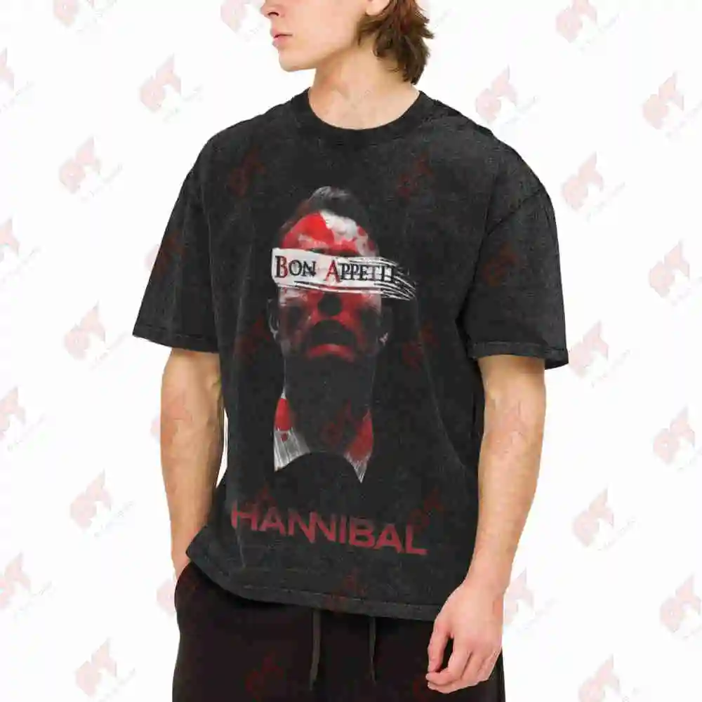 Hannibal Bon Appetit Blood Splatter Vintage Washed Tee Pure Cotton T-Shirt