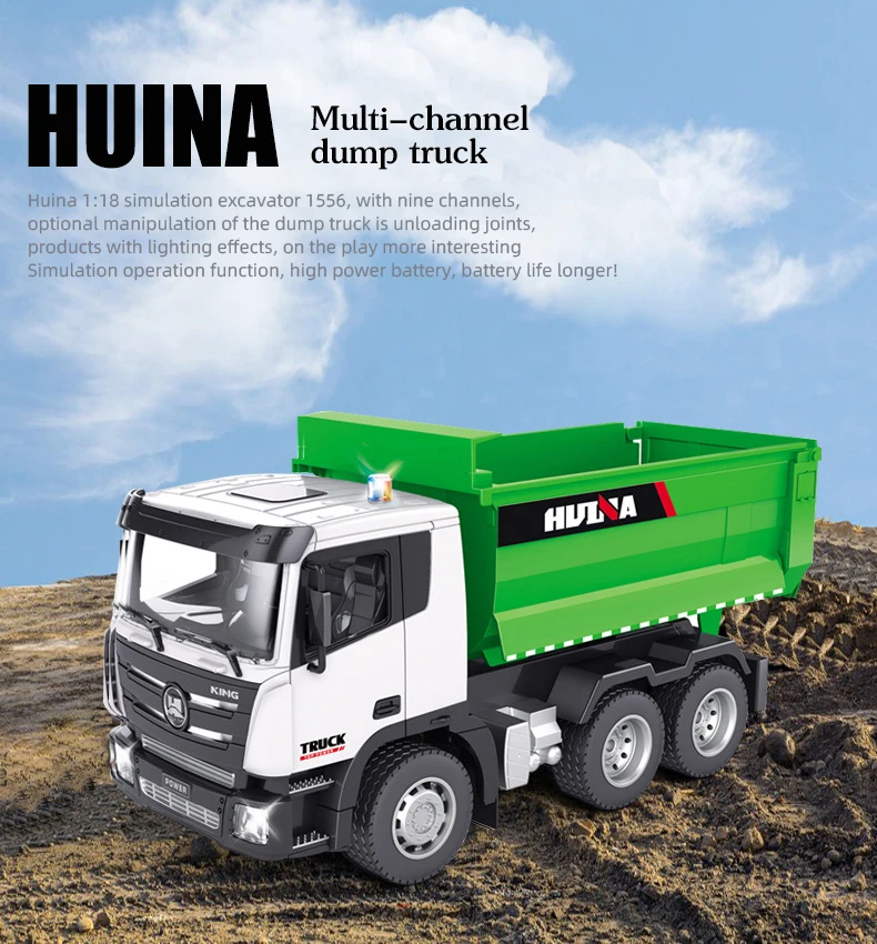 HUINA 1556 1/18 RC Truck Remote Controlled Car Dumper Tractor 6CH Engineering Vehicle Excavator Model Toys For Boys Kids Gifts