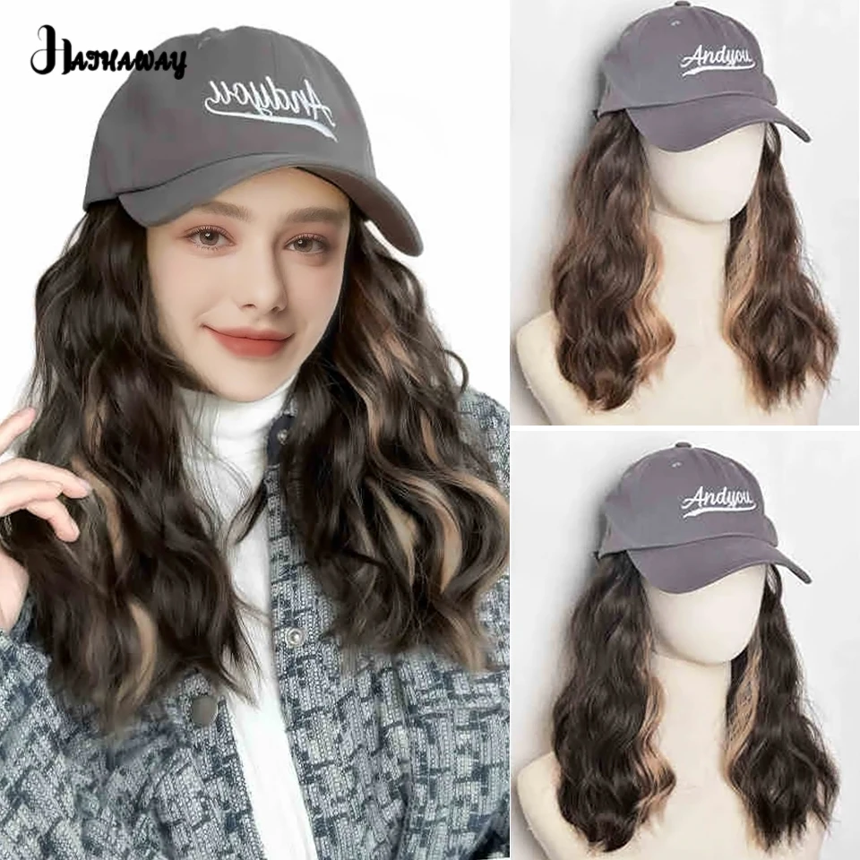 Synthetic Wig Hat Integrated Female New Highlight Fashion Egg Roll Embroidery Baseball Hat Wig Hat Commuting Shopping Daily Wear