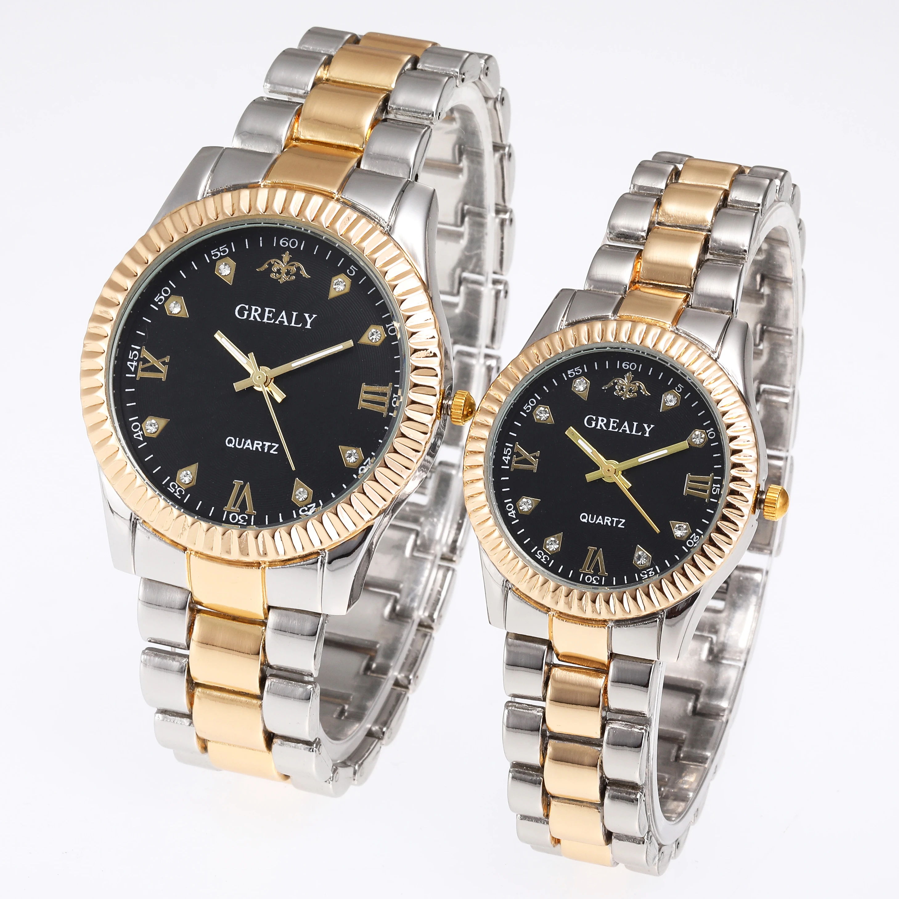 سوار فولاذي بسيط وأنيق مرصع بالألماس ساعات الزوجين للرجال عادية سبيكة الأعمال الشابات ساعة كوارتز زوج