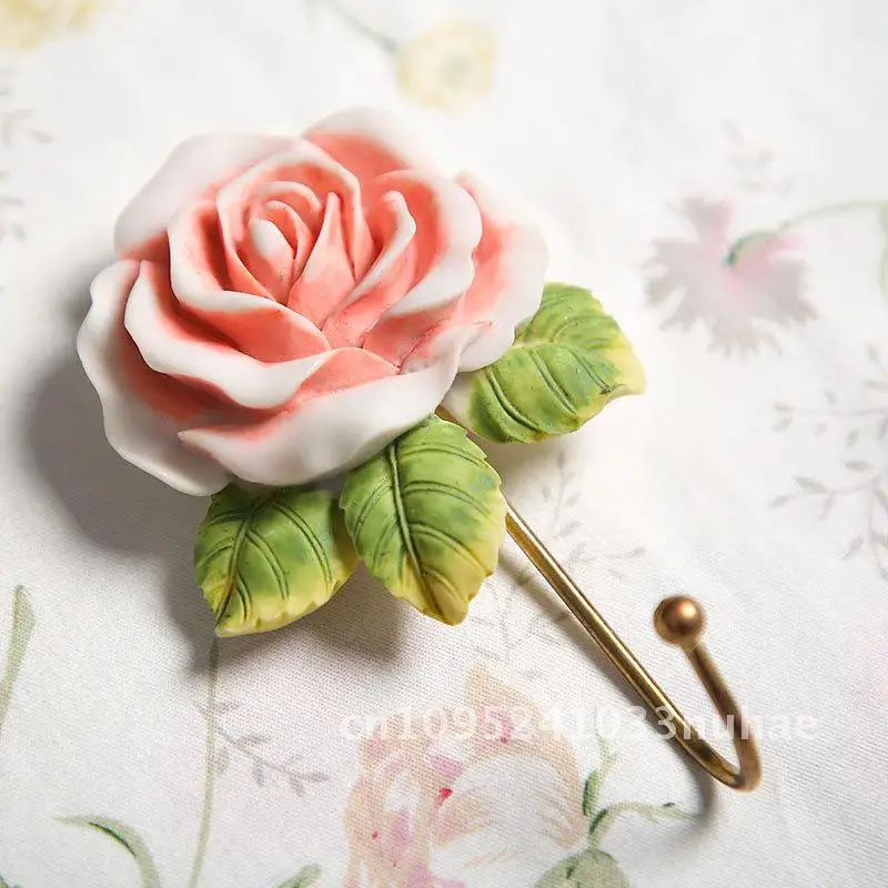 

Golden Heart Rose Resin Single Hook Home Decor Modern Minimalist Painted Hook for Kitchen Bathroom Decor