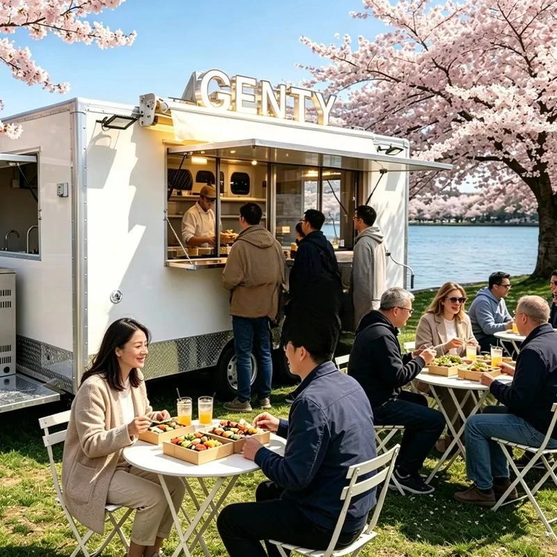 FOODLINE Custom Color Food Vending Cart Equipped Sink Storage Drawer Outdoor Catering Stall Processing Unit