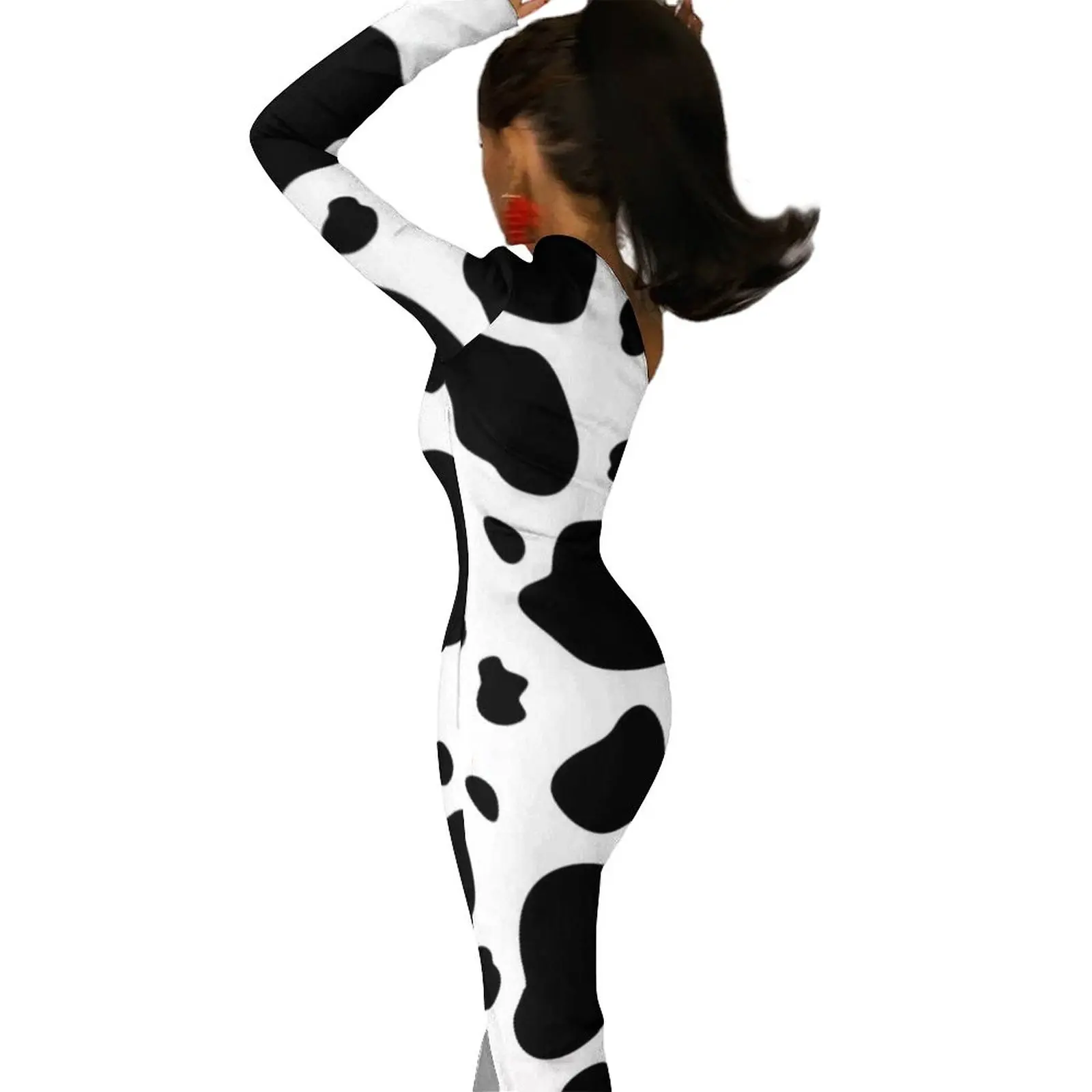 Black And White Cow Print Maxi Dress Cow Spots Pattern Party Bodycon Dresses Summer High Slit Night Club Dress Female Vestido