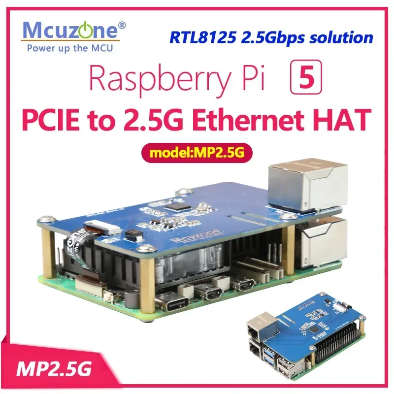 

MP2.5G Raspberry Pi 5 PCIE to 2.5G Ethernet HAT,RTL8125,RPi OS driver-free