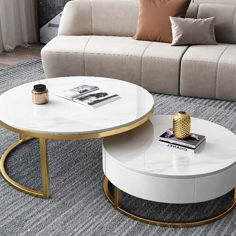 Luxury White Coffee Tables Modern Marble Effect Minimalist Nordic Side Table Legs Metal Aesthetic Mesa De Centro Home Furniture