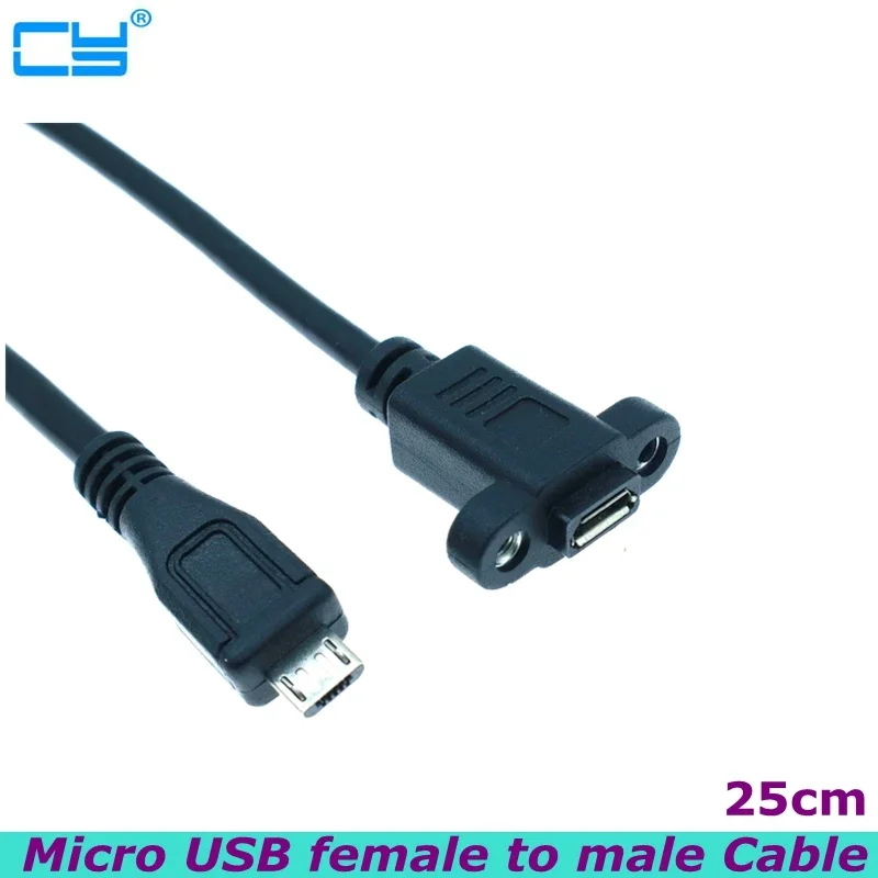 0.25m Micro USB USB 2.0 Male Connector to Micro USB 2.0 Female Extension Cable Pitch 17.5mm With screws Panel Mount Hole