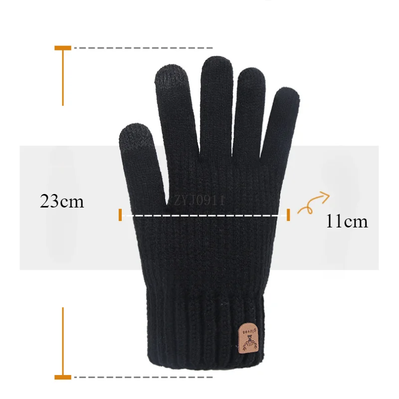 Nuevos guantes cálidos con dedos completos para hombre, guantes de invierno con pantalla táctil y forro polar para hombre y mujer, guantes de lana gruesos tejidos para conducir y ciclismo