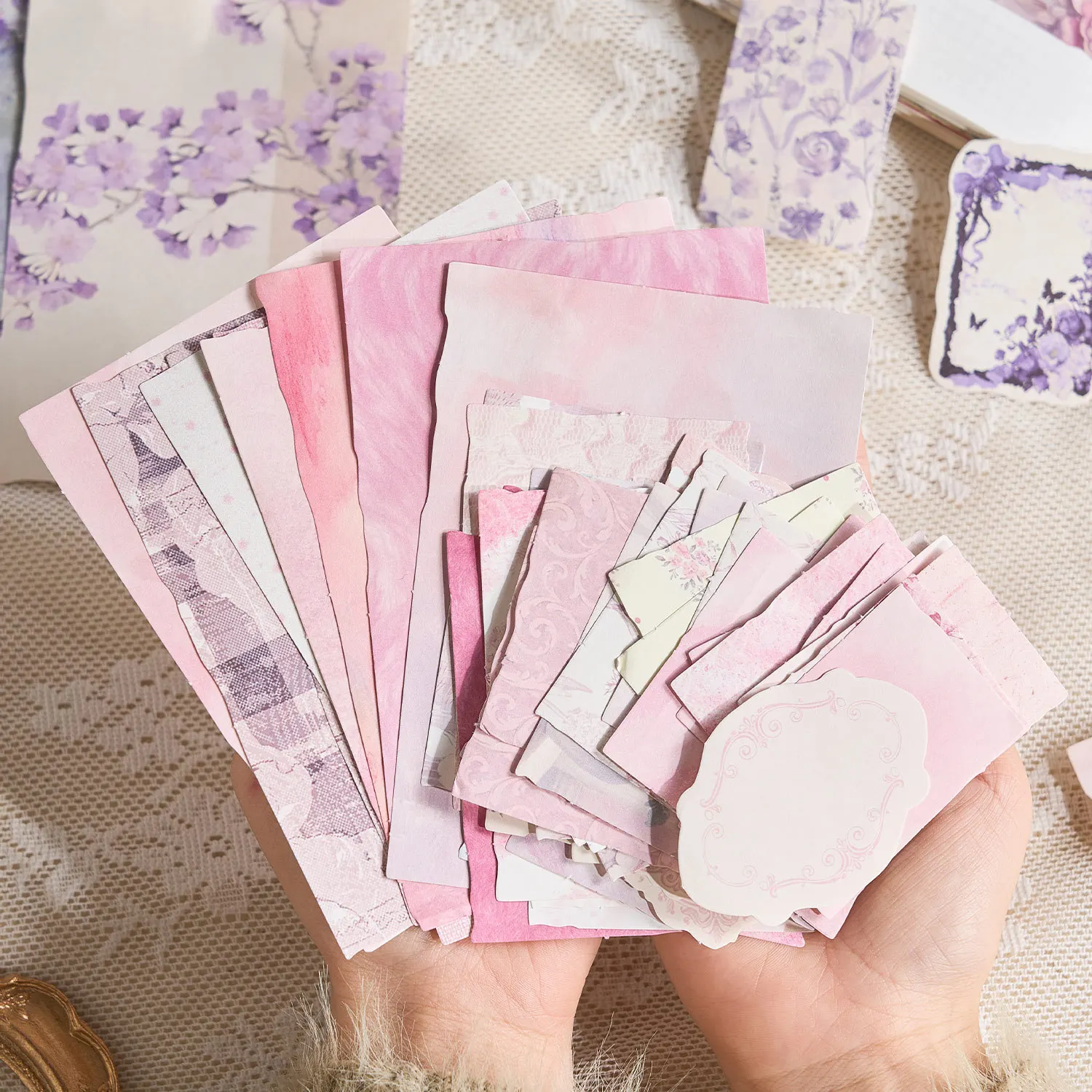 JCAC 100pcs/bag Ins-Style Material Pack, "Whispers of the Misty Island" Series, for DIY Journal Decoration and Background Layeri
