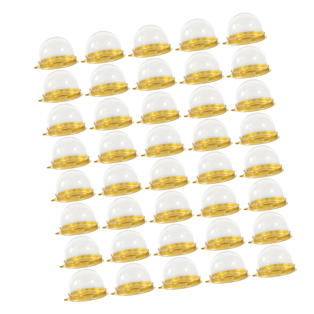 

250Pcs Egg Yolk Pastry Clear Round Box Mini Cake Container Golden Base Sturdy Cupcake Packaging Bakery Display