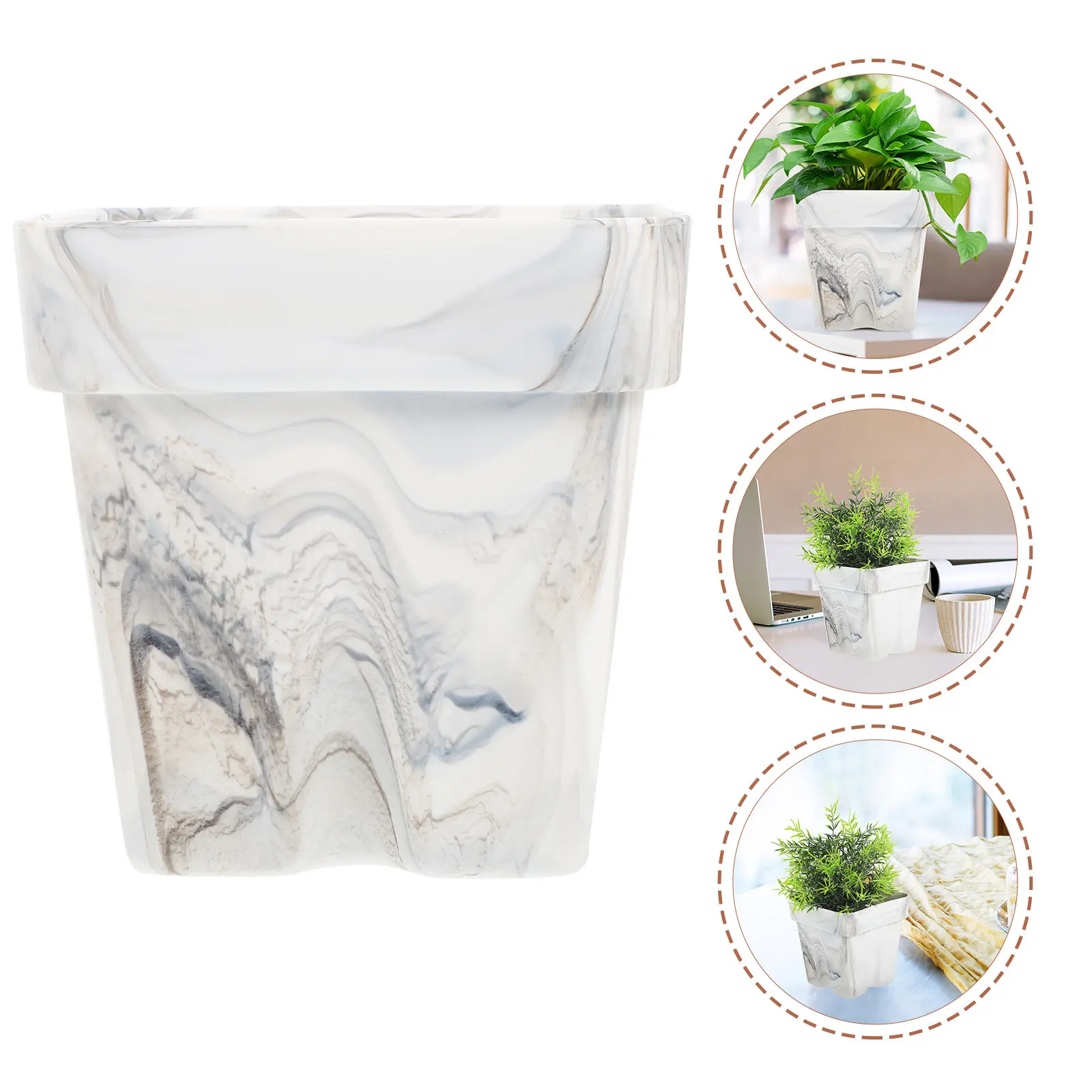 Marble Silicone Plant Pot Durable Flower Planter Lightweight for Balcony Garden Succulent Nursery Plant Container Outdoor