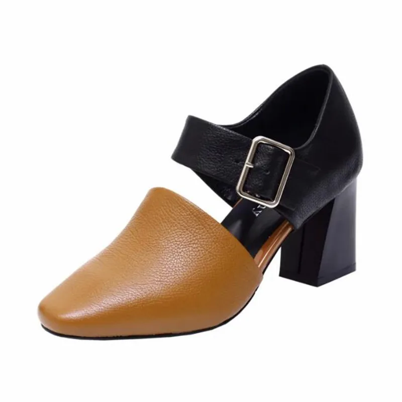 جديد حقيقي بولي Leather جلد النساء مضخات الربيع/الخريف النساء أحذية أشار تو كعب مكتنز أحذية للنساء مثير عالية الكعب أحذية عمل