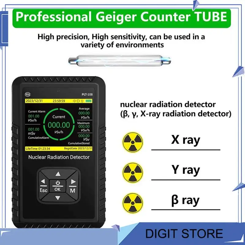 DIGIT-Geiger Counter Nuclear Radiation Detector - Portable Handheld Beta Gamma X-Ray Radiation Monitor Meter With LCD Display