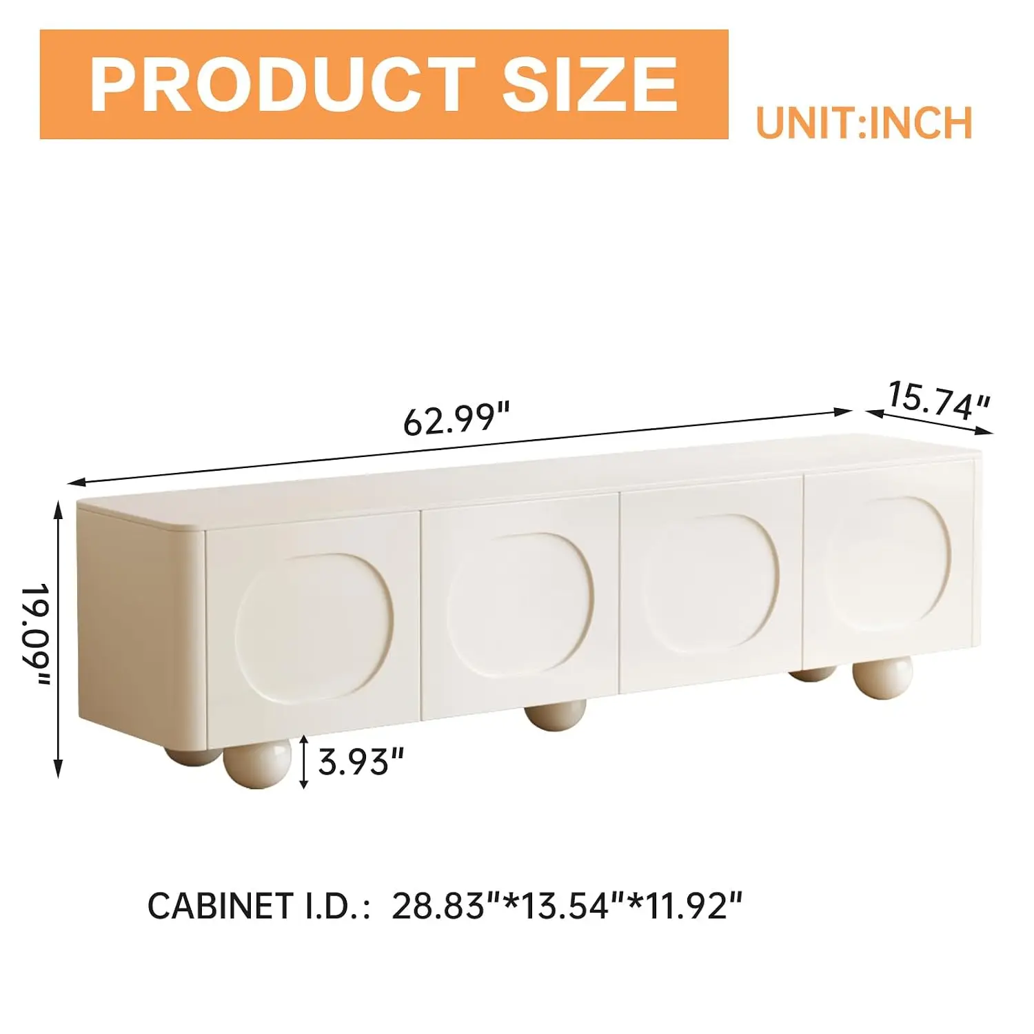 Cream White TV Stand Storage Entertainment Center Solid Wood Leg Living Room 63