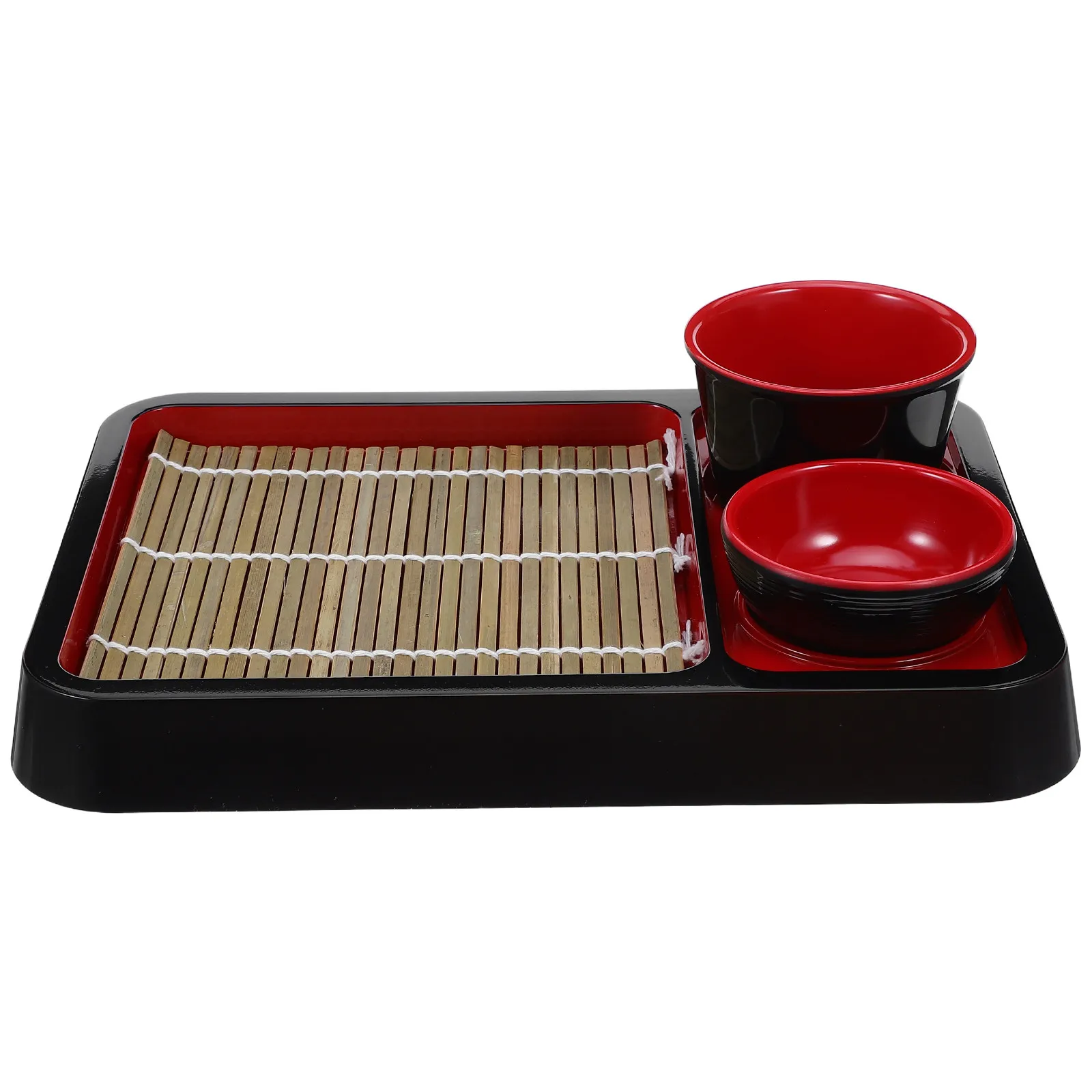 1Set Japanese Style Cold Noodle Tray Rectangular Plate Bamboo Mat Food Serving Display Dish Suitable Restaurant Home