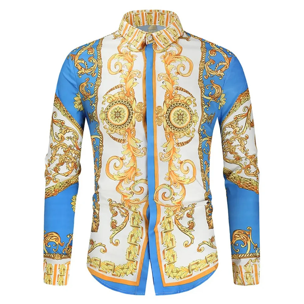 Stylish Comfy Fashion Hot New Shirt Band Collar Button Down Casual Fitness Long Sleeve Party Dress Up Printed Shirt