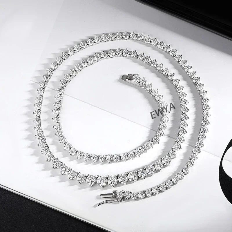 EWYA 3 Claw 0.4CT 4.5mm Gradient Full D Color Moissanite Diamond Tennis Necklace for Women 925 Silver GRA Certified Neck Chain - Image 2