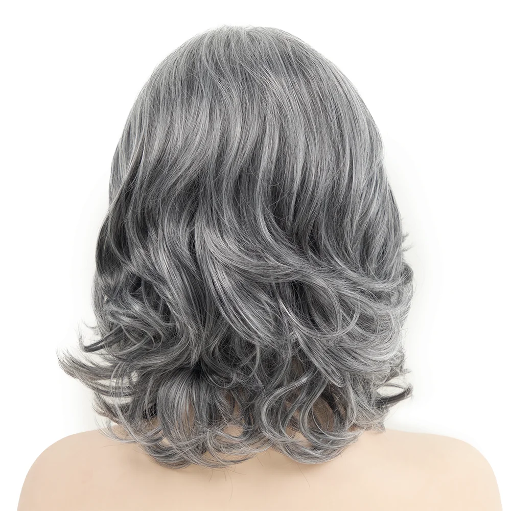 Women\'s Fashion Wigs Grey Big Curly Wigs Natural Loose Wave Short Synthetic Bob Hair Cosplay Party Silver White Mommy Wigs