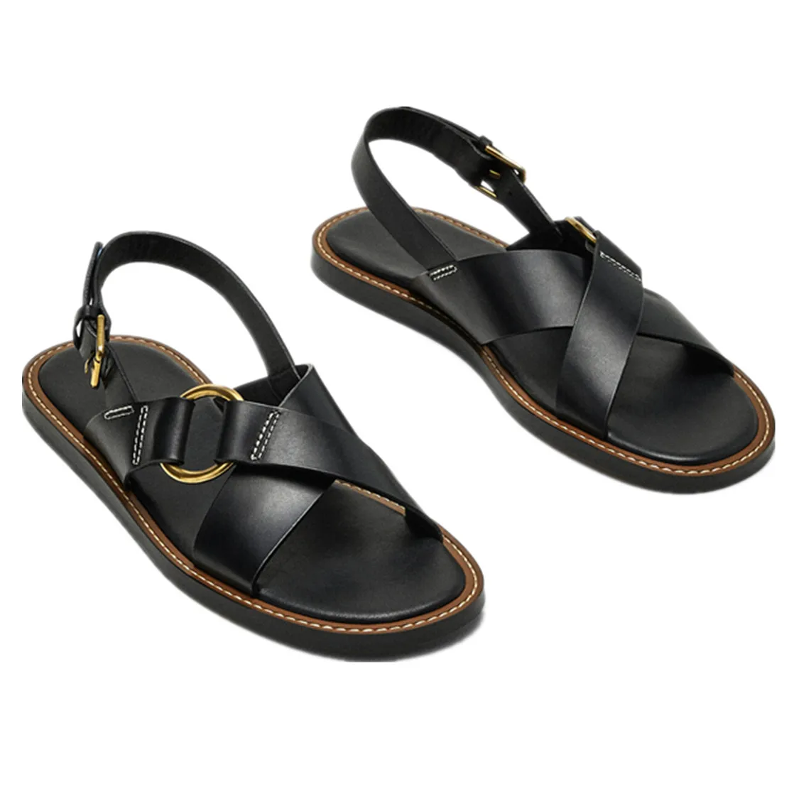 Maxdutti French Girls Vintage Roma Sandals Women Buckle Fashion Casual Flat Genuine Leather Sandals Women